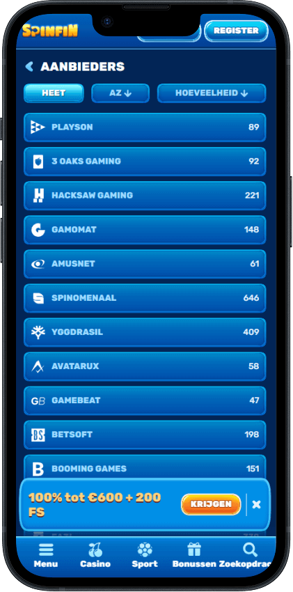 Spinfin Casino Aanbieders